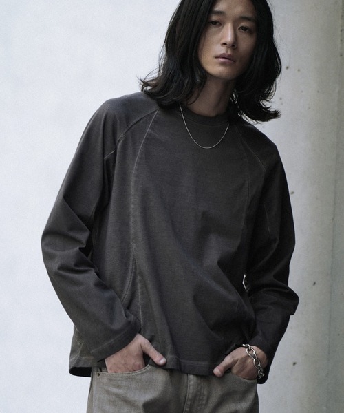 WYM LIDNM（ウィム バイ リドム）の「CURVED SEEM COLD DYED L/S TEE（Tシャツ/カットソー・メンズ・チャコール/アッシュブラウン/グレー・S/M/L）」の12枚目の写真