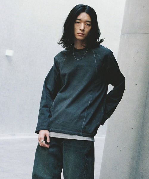 WYM LIDNM（ウィム バイ リドム）の「CURVED SEEM COLD DYED L/S TEE（Tシャツ/カットソー・メンズ・チャコール/アッシュブラウン/グレー・S/M/L）」の8枚目の写真