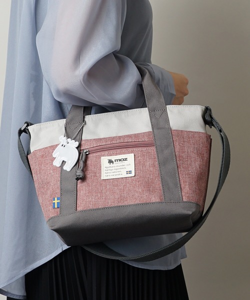 moz（モズ）の「moz(モズ) 2WAYショルダーバッグ A5サイズ 250mlペットボトル トートバッグ ZZEI-33（ショルダーバッグ・レディース・ミント/ブラック/トリコロール/グレー×サックスブルー/ネイビー/グレー×ピンク/オレンジ・ONE SIZE）」の2枚目の写真