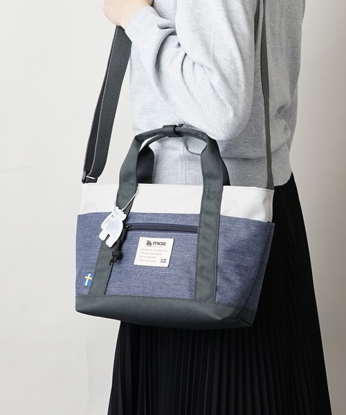 moz（モズ）の「moz(モズ) 2WAYショルダーバッグ A5サイズ 250mlペットボトル トートバッグ ZZEI-33（ショルダーバッグ・レディース・ミント/ブラック/トリコロール/グレー×サックスブルー/ネイビー/グレー×ピンク/オレンジ・ONE SIZE）」の9枚目の写真