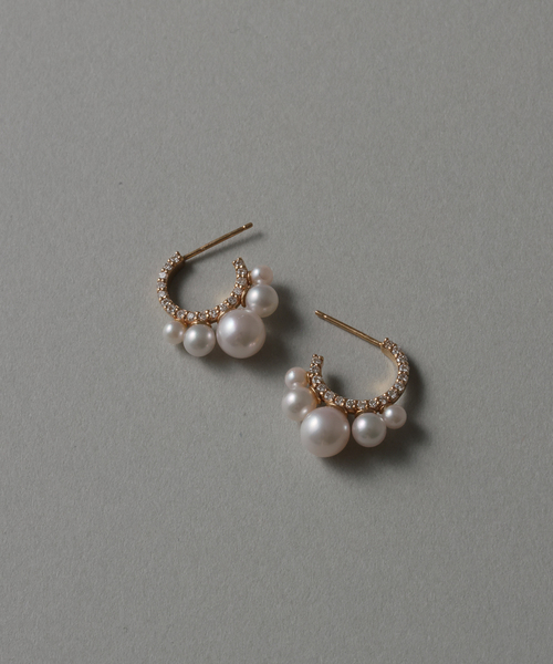WEB限定》グラデーションパール*ダイヤフープピアス K10（両耳