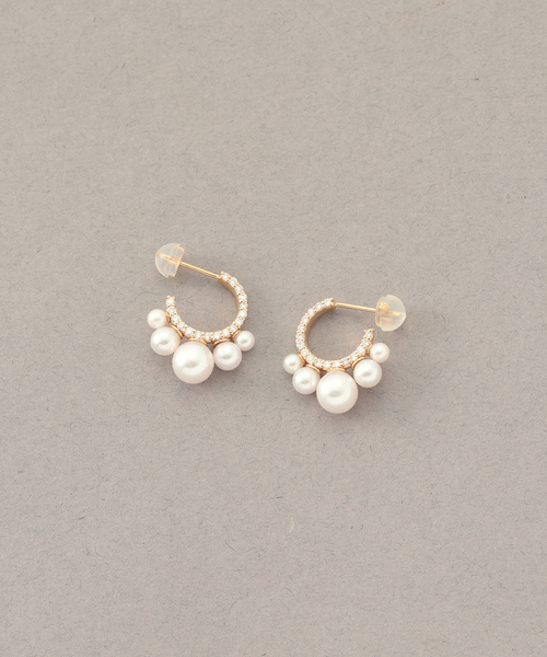 WEB限定》グラデーションパール*ダイヤフープピアス K10（両耳
