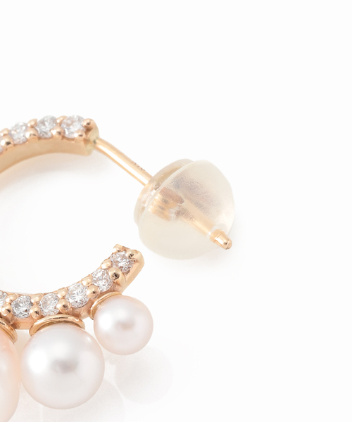 WEB限定》グラデーションパール*ダイヤフープピアス K10（両耳