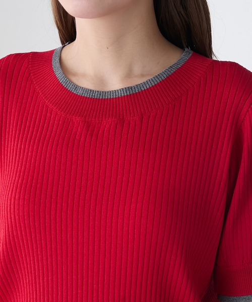 BONLECILL(ボンルシール)の「配色レイヤード風ボリュームスリーブ リブニットプルオーバー(Tシャツ/カットソー・レディース・アイボリー/ホワイト×ブラック/レッド/杢グレー/ネイビー/ブラック/ネイビー系1/トップグレー・FREE)」の22枚目の写真