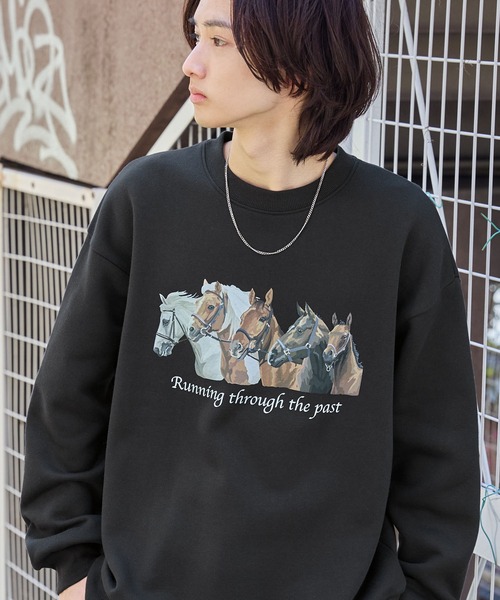 MONO-MART(モノマート)の「ヴィンテージライクホース&カウボーイデザインオーバーサイズスウェット(スウェット・レディース・オートミール/グレイッシュベージュ/グレー系/ブラック系/スミクロ・M/L)」の22枚目の写真