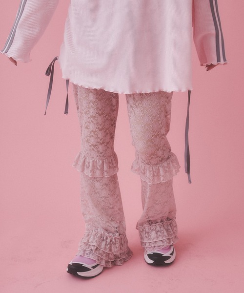 タグ付き未使用^_^BY★レースパンツ AMBIDEX Store △〇ブロード レースピンタック フリルパンツ(F シロ