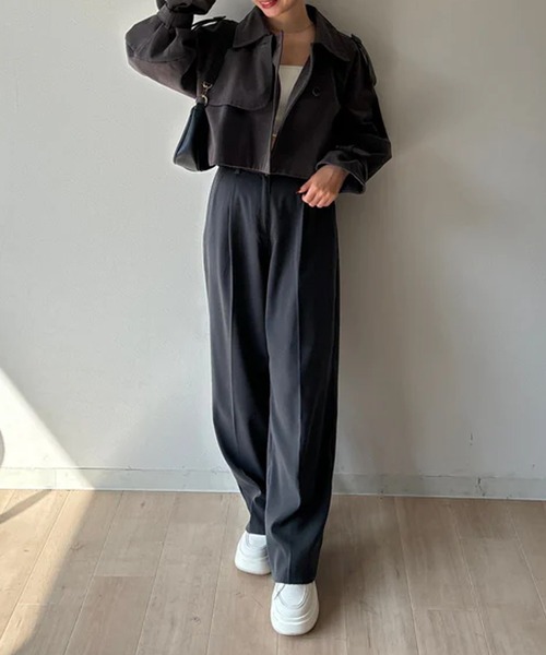 merrylatte（メリーラテ）の「ショート丈トレンチコート（トレンチコート・レディース・チャコール・FREE）」の6枚目の写真