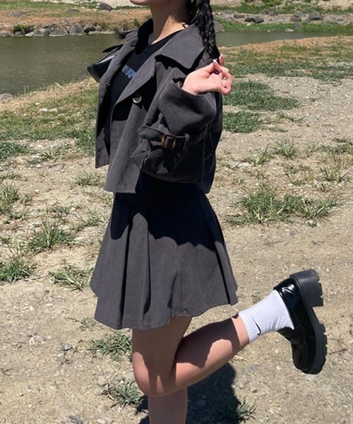 merrylatte（メリーラテ）の「ショート丈トレンチコート（トレンチコート・レディース・チャコール・FREE）」の12枚目の写真