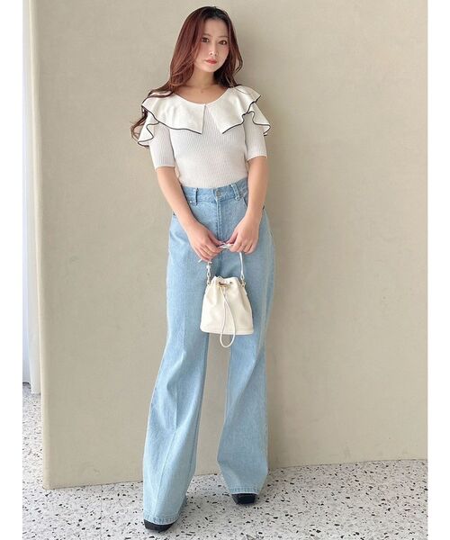 MERCURYDUO（マーキュリーデュオ）の「ブーツカットデニムパンツ（デニムパンツ・レディース・ブルー/ブラック・MEDIUM/SMALL）」の3枚目の写真