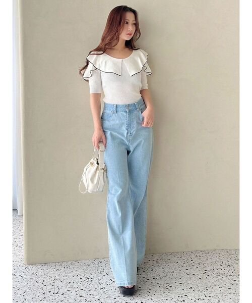 MERCURYDUO（マーキュリーデュオ）の「ブーツカットデニムパンツ（デニムパンツ・レディース・ブルー/ブラック・MEDIUM/SMALL）」の4枚目の写真