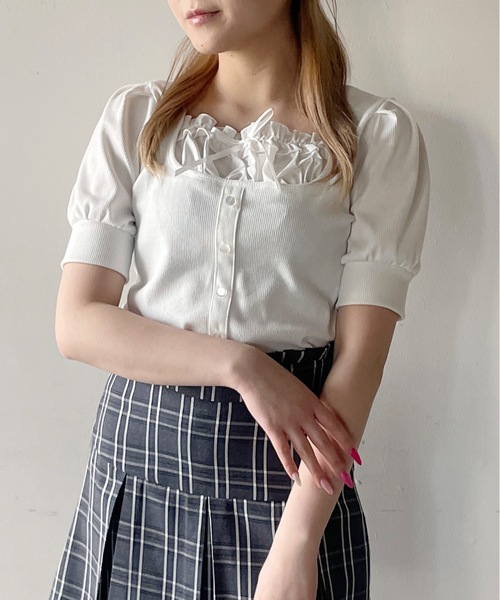 one way（ワンウェイ）の「レイヤード風半袖カットソー（Tシャツ/カットソー・レディース・グレー/ブラック/ホワイト/ピンク・FREE）」の5枚目の写真