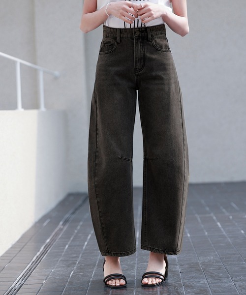 ❤️りんご❤️ ペイント加工バレルレッグデニムパンツブリーチ40サイズ セール】ヴィンテージ加工バレルレッグデニム（デニムパンツ）｜SAISON