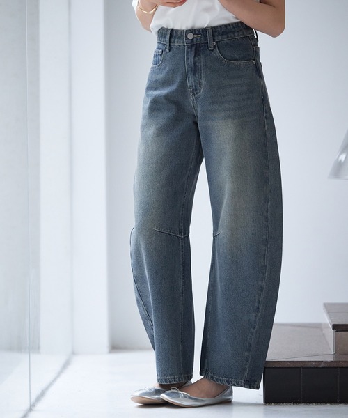 LEX着用 ヴィンテージ skoot ブリーチ加工 デニム パンツ セール】ビンテージ加工 裾アレンジ フレア デニムカーゴパンツ