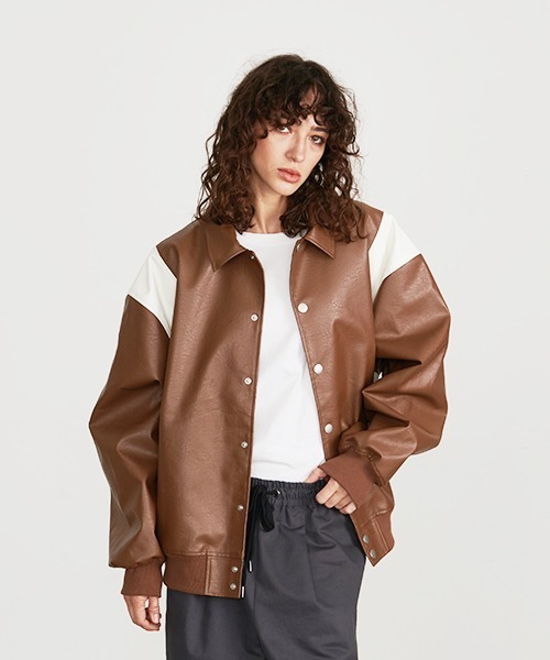 ☆Sale 新品 LIB JOIE ヴィンテージライクオーバージャケット Leather like over jacket setup | Judin