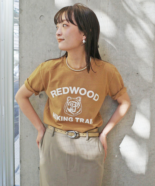 MIXTA（ミクスタ）の「MIXTA/ミクスタ REDWOOD TEE MXT1010003（Tシャツ/カットソー・レディース・ライトグレー/キャメル・FREE）」の4枚目の写真