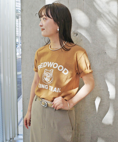 MIXTA（ミクスタ）の「MIXTA/ミクスタ REDWOOD TEE MXT1010003（Tシャツ/カットソー・レディース・ライトグレー/キャメル・FREE）」の5枚目の写真