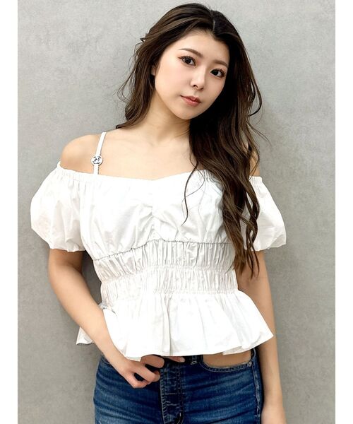 GYDA（ジェイダ）の「GDチャームオフショルブラウス（シャツ/ブラウス・レディース・その他1/ブラック/オフホワイト・FREE）」の2枚目の写真