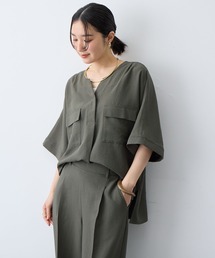 anyfee（エニフィー）の「【anyfee/大きいサイズ】リネン調キーネックサファリシャツブラウス◆新色追加◆《接触冷感 ・UVカット・イージーケア 》（2026SS）（シャツ/ブラウス）」