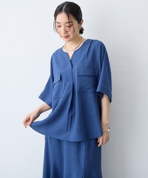 anyfee（エニフィー）の「【anyfee/大きいサイズ】リネン調キーネックサファリシャツブラウス◆新色追加◆《接触冷感 ・UVカット・イージーケア 》（2026SS）（シャツ/ブラウス）」