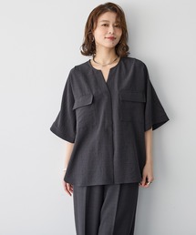 anyfee（エニフィー）の「【anyfee 大きいサイズ】リネン調キーネックサファリシャツブラウス◆新色追加◆《接触冷感 ・UVカット・イージーケア 》(2026SS)（シャツ/ブラウス）」