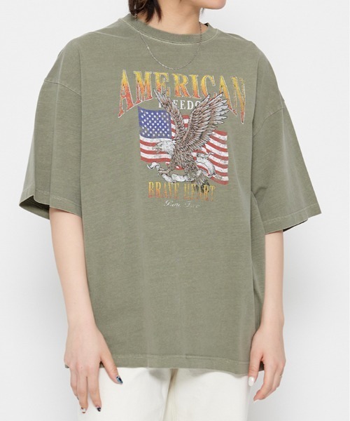 spiritoso（スピリトーゾ）の「【spiritoso】AMERICANプリント イーグルＴシャツ(CP)（Tシャツ/カットソー・レディース・ベビーピンク/カーキ・F）」の11枚目の写真