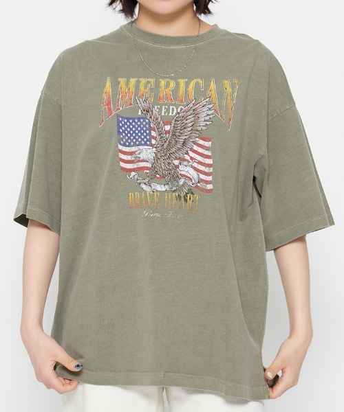 spiritoso（スピリトーゾ）の「【spiritoso】AMERICANプリント イーグルＴシャツ(CP)（Tシャツ/カットソー・レディース・ベビーピンク/カーキ・F）」の10枚目の写真