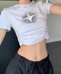 lilful（リルフル）の「スターモチーフネックスタッズ シャーリングコンパクト半袖Tシャツ（Tシャツ/カットソー）」