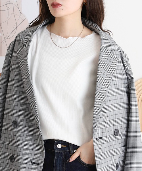 atONE(アットワン)の「メロウリブ5分袖カットソー(Tシャツ/カットソー・レディース・ベージュ/ブラック/カーキ/オフホワイト/杢グレー・LL/M/L)」の2枚目の写真