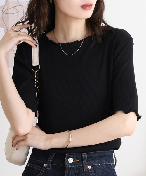 atONE(アットワン)の「メロウリブ5分袖カットソー(Tシャツ/カットソー・レディース・ベージュ/ブラック/カーキ/オフホワイト/杢グレー・LL/M/L)」の12枚目の写真