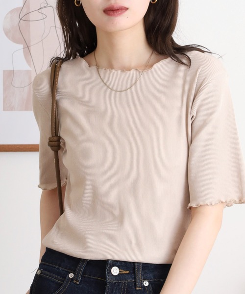 atONE(アットワン)の「メロウリブ5分袖カットソー(Tシャツ/カットソー・レディース・ベージュ/ブラック/カーキ/オフホワイト/杢グレー・LL/M/L)」の21枚目の写真