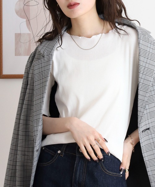 atONE(アットワン)の「メロウリブ5分袖カットソー(Tシャツ/カットソー・レディース・ベージュ/ブラック/カーキ/オフホワイト/杢グレー・LL/M/L)」の19枚目の写真