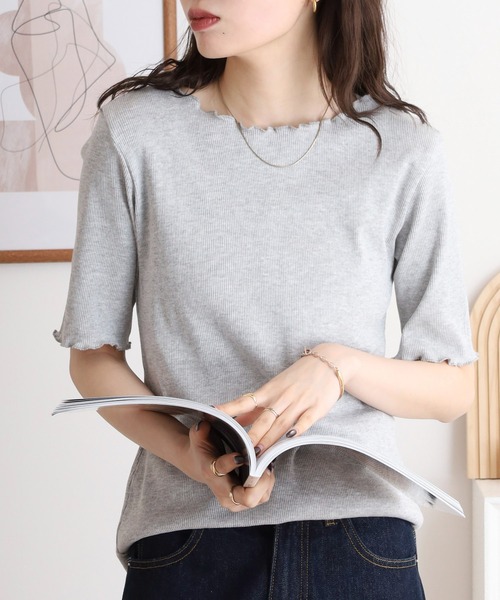 atONE(アットワン)の「メロウリブ5分袖カットソー(Tシャツ/カットソー・レディース・ベージュ/ブラック/カーキ/オフホワイト/杢グレー・LL/M/L)」の15枚目の写真