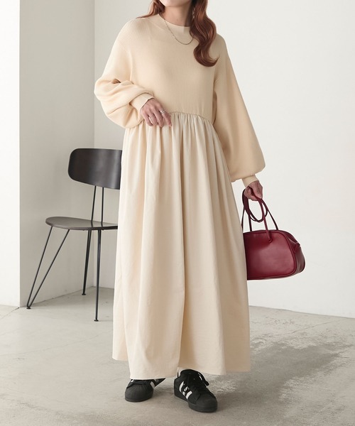 BONLECILL（ボンルシール）の「【至福のカヌレニット】アソートハイネックドッキングワンピース（ワンピース・レディース・チャコールグレー/ライトベージュ/ブラック/ネイビー・M/L）」の4枚目の写真