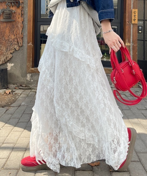 Vipoa（ヴィポア）の「レースロングスカート（スカート・レディース・ホワイト・FREE）」の5枚目の写真