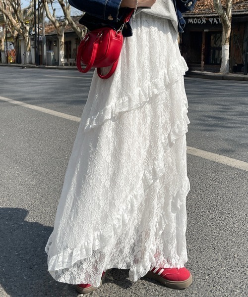 Vipoa（ヴィポア）の「レースロングスカート（スカート・レディース・ホワイト・FREE）」の6枚目の写真