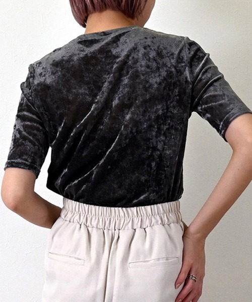 STYLEBLOCK（スタイルブロック）の「シアーベロアハーフスリーブTシャツ（Tシャツ/カットソー・レディース・ブラック/グレー/ホワイト系その他/ブラウン・M）」の9枚目の写真