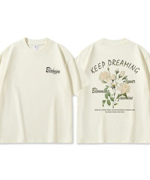 AsRiRe（アスリレイ）の「後ろ花柄プリント　トップス（Tシャツ/カットソー・レディース・アイボリー/ホワイト/グレー・M）」の2枚目の写真