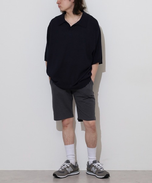 FUNALIVE(ファンアライブ)の「サッカー生地 無地 ハーフパンツ(チノパンツ・メンズ・ネイビー/ベージュ/ブラック/チャコールグレー/カーキ・LL/L/M)」の14枚目の写真