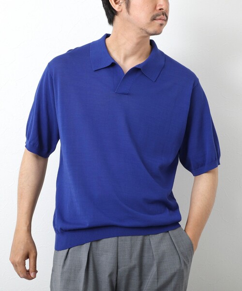 新品25SS MANOF マノフ　ニットポロトップス　グレー　半袖　スキッパー NOLLEY'S（ノーリーズ）の「《PIMA COTTON》成型半袖 NSN