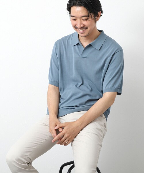 NOLLEY’S（ノーリーズ）の「《PIMA COTTON》成型半袖 NSN スキッパーニットポロシャツ 25SS（ポロシャツ・メンズ・ロイヤルブルー/オリーブ/ブラック/グレイッシュブルー・M/L）」の4枚目の写真