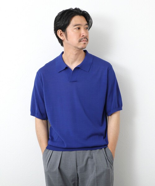 NOLLEY’S（ノーリーズ）の「《PIMA COTTON》成型半袖 NSN スキッパーニットポロシャツ 25SS（ポロシャツ・メンズ・ロイヤルブルー/オリーブ/ブラック/グレイッシュブルー・M/L）」の7枚目の写真