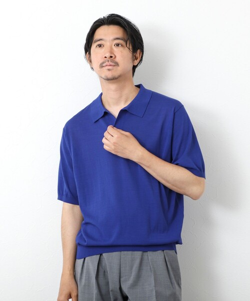 NOLLEY’S（ノーリーズ）の「《PIMA COTTON》成型半袖 NSN スキッパーニットポロシャツ 25SS（ポロシャツ・メンズ・ロイヤルブルー/オリーブ/ブラック/グレイッシュブルー・M/L）」の8枚目の写真