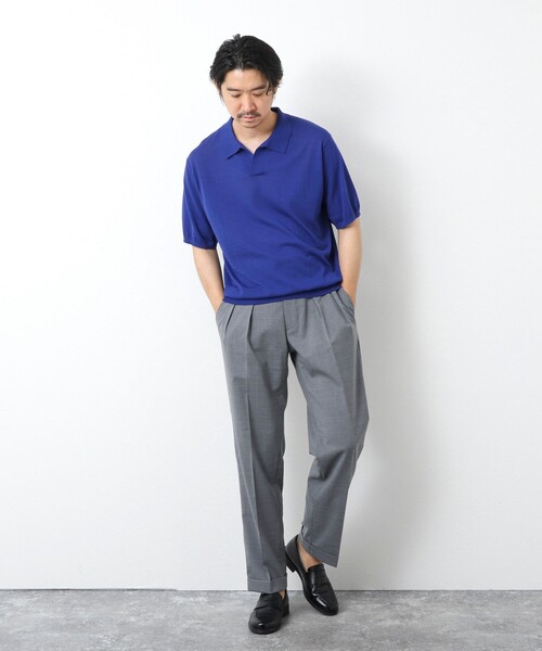 NOLLEY’S（ノーリーズ）の「《PIMA COTTON》成型半袖 NSN スキッパーニットポロシャツ 25SS（ポロシャツ・メンズ・ロイヤルブルー/オリーブ/ブラック/グレイッシュブルー・M/L）」の14枚目の写真