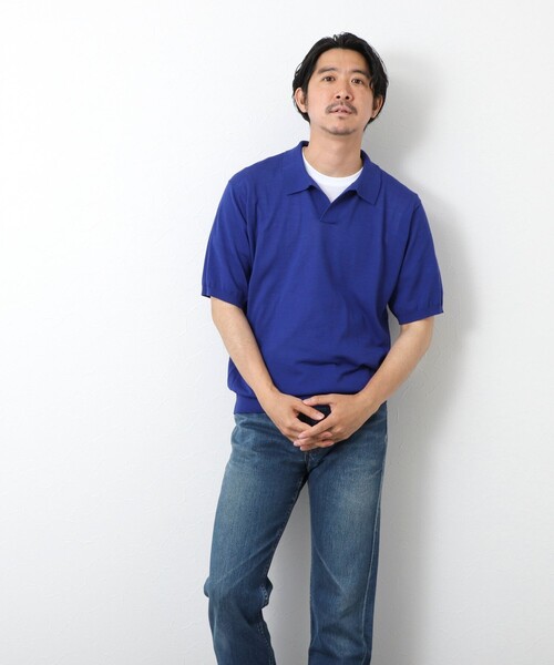 NOLLEY’S（ノーリーズ）の「《PIMA COTTON》成型半袖 NSN スキッパーニットポロシャツ 25SS（ポロシャツ・メンズ・ロイヤルブルー/オリーブ/ブラック/グレイッシュブルー・M/L）」の18枚目の写真