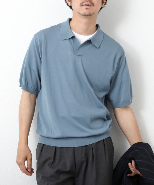 セール】《PIMA COTTON》成型半袖 NSN スキッパーニットポロシャツ