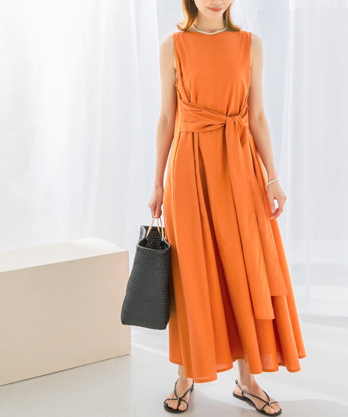 URBAN RESEARCH ROSSO WOMEN（アーバンリサーチ　ロッソ）の「リネン混リボンドレス（ワンピース・レディース・オレンジ/ブラック/ブルー・FREE）」の4枚目の写真