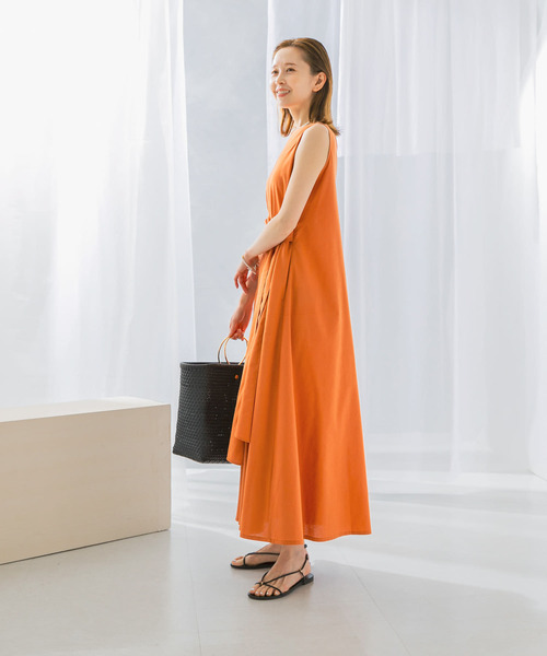URBAN RESEARCH ROSSO WOMEN（アーバンリサーチ　ロッソ）の「リネン混リボンドレス（ワンピース・レディース・オレンジ/ブラック/ブルー・FREE）」の6枚目の写真