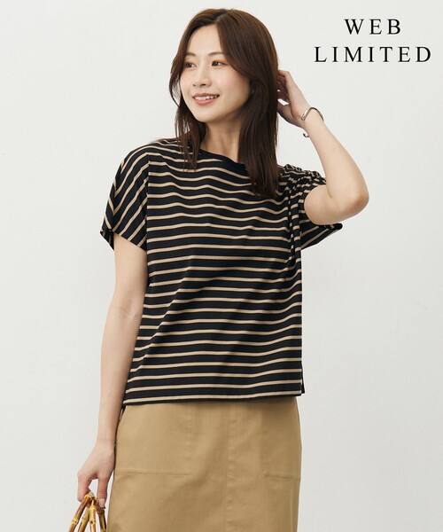 J.PRESS(ジェイプレス)の「【WEB限定カラーあり・洗える】ULTIM天竺ボーダー カットソー(Tシャツ/カットソー・レディース・ブラック系2/ライトグリーン系1/ブルー系1/ベージュ系2・T13/T15)」の1枚目の写真