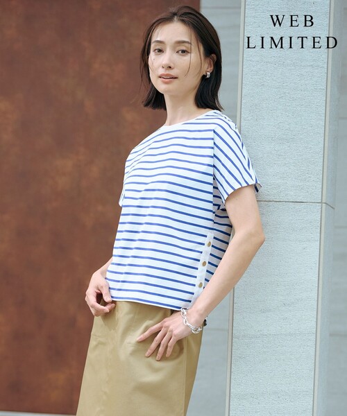 J.PRESS(ジェイプレス)の「【WEB限定カラーあり・洗える】ULTIM天竺ボーダー カットソー(Tシャツ/カットソー・レディース・ブラック系2/ライトグリーン系1/ブルー系1/ベージュ系2・T13/T15)」の4枚目の写真