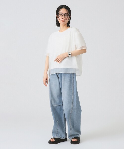 Ray BEAMS（レイビームス）の「オーガンジー レイヤード Tシャツ（Tシャツ/カットソー・レディース・ホワイト/ブラック・ONE SIZE）」の3枚目の写真